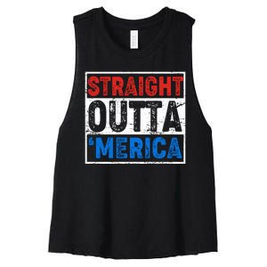 Straight Outta Merica Fourth of July Women's Racerback Cropped Tank