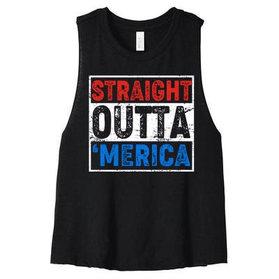 Straight Outta Merica Fourth of July Women's Racerback Cropped Tank