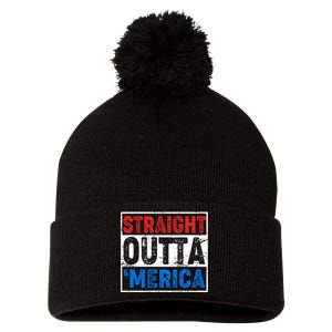 Straight Outta Merica Fourth of July Pom Pom 12in Knit Beanie