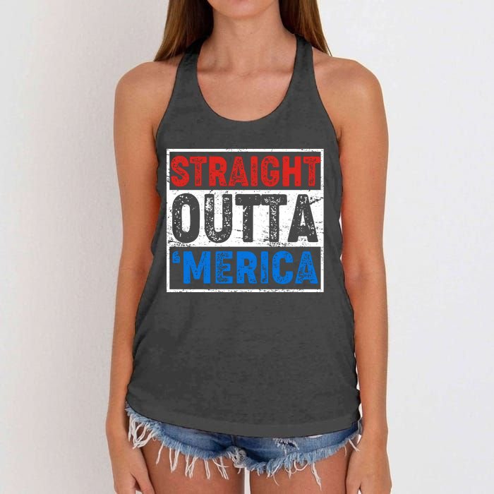 Straight Outta Merica Fourth of July Women's Knotted Racerback Tank