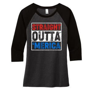 Straight Outta Merica Fourth of July Women's Tri-Blend 3/4-Sleeve Raglan Shirt