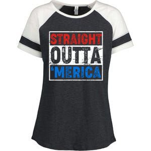 Straight Outta Merica Fourth of July Enza Ladies Jersey Colorblock Tee