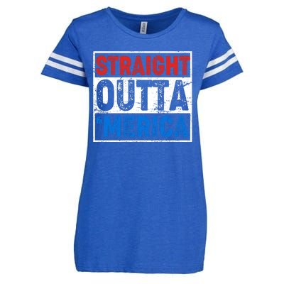 Straight Outta Merica Fourth of July Enza Ladies Jersey Football T-Shirt