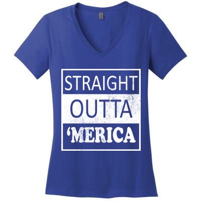 Straight Outta 'Merica USA America Distressed Women's V-Neck T-Shirt