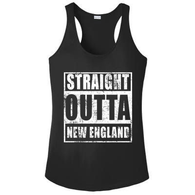 Straight Outta New England Distressed Ladies PosiCharge Competitor Racerback Tank