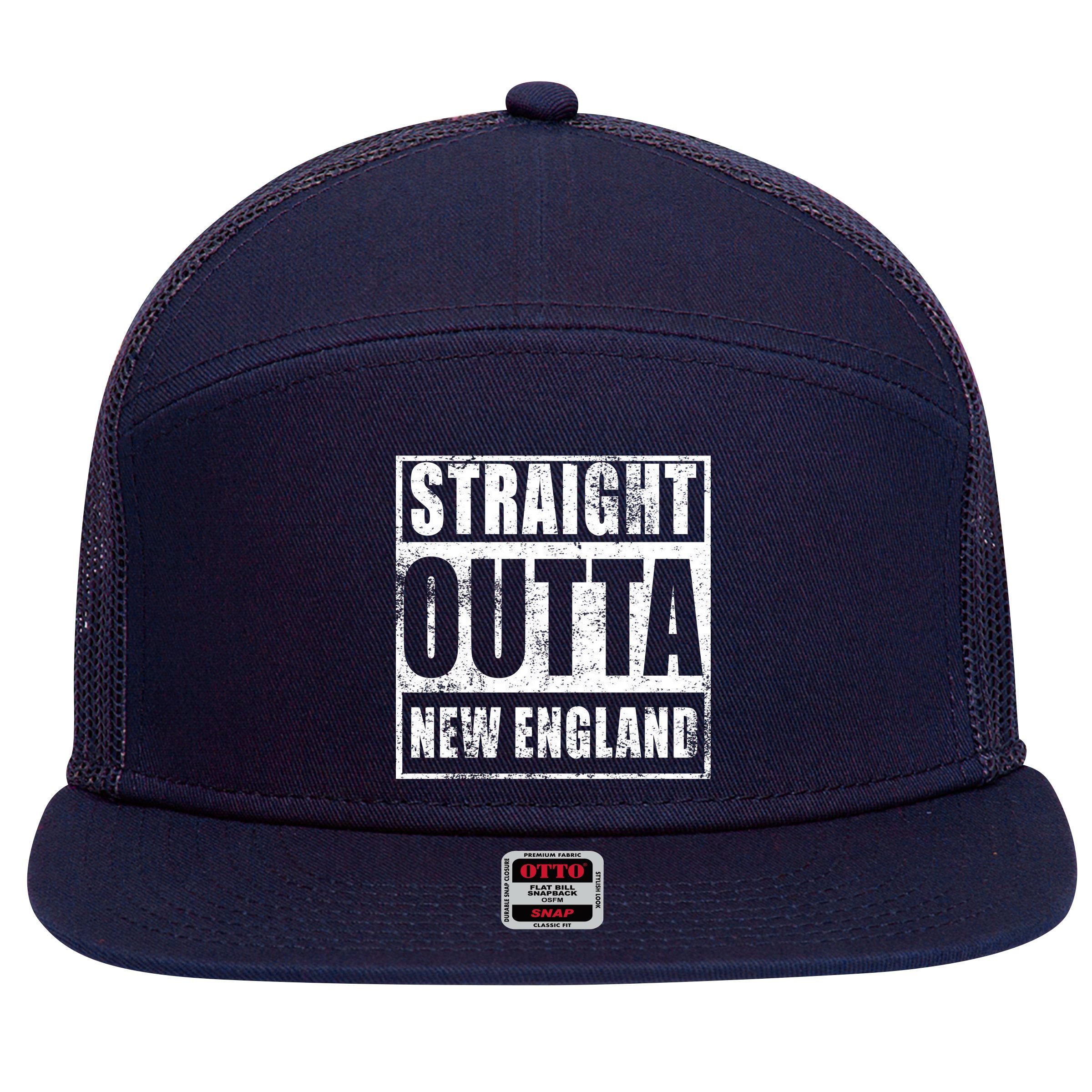 Straight Outta New England Distressed 7 Panel Mesh Trucker Snapback Hat