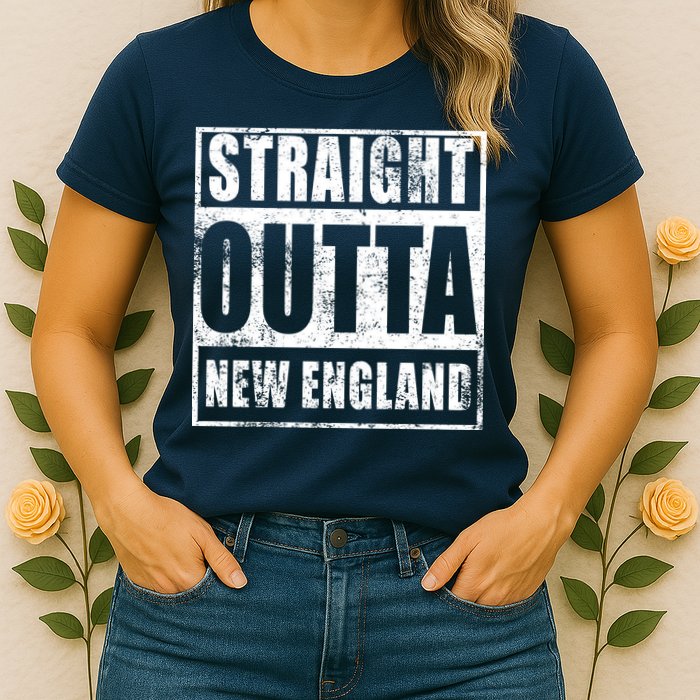Straight Outta New England Distressed Womens T-Shirt