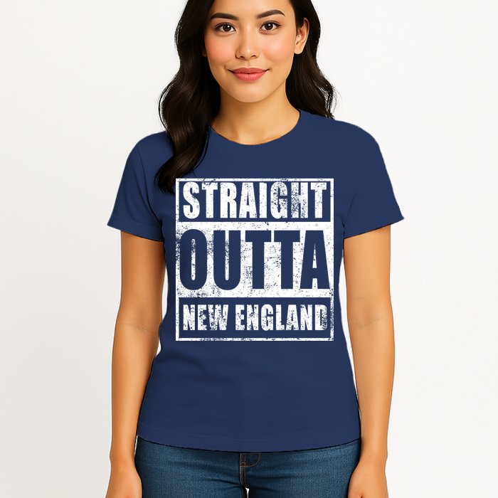 Straight Outta New England Distressed Womens T-Shirt