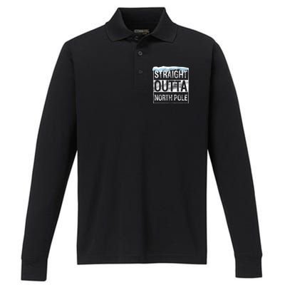 Straight Outta North Pole Funny Christmas Performance Long Sleeve Polo