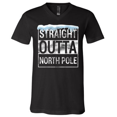 Straight Outta North Pole Funny Christmas V-Neck T-Shirt