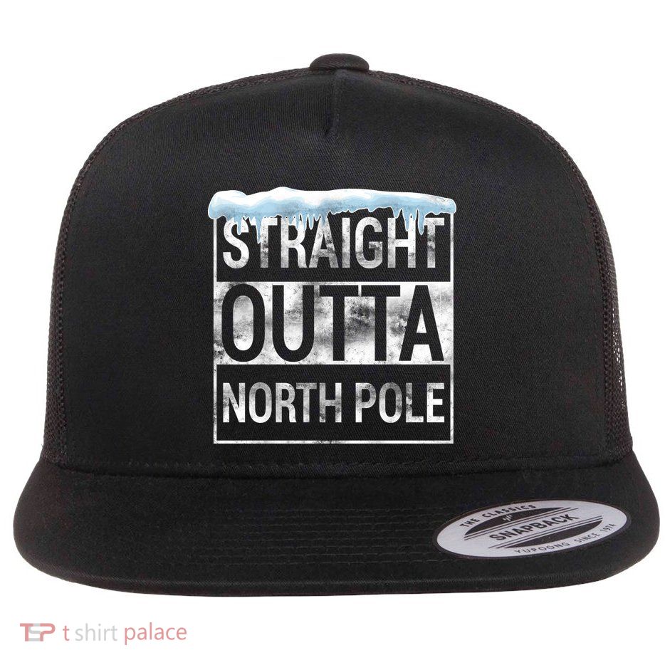 Straight Outta North Pole Funny Christmas Flat Bill Trucker Hat