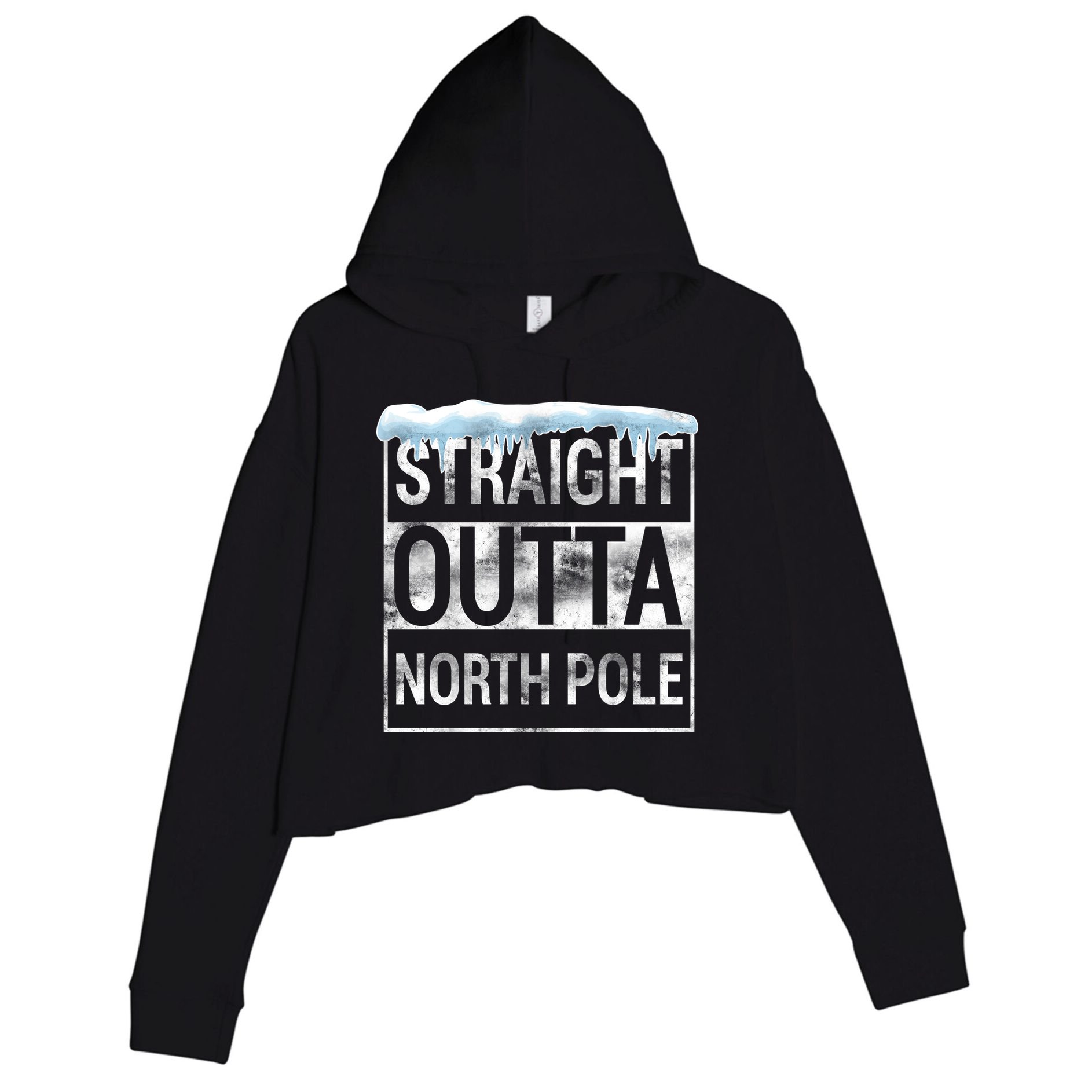Straight Outta North Pole Funny Christmas Crop Fleece Hoodie