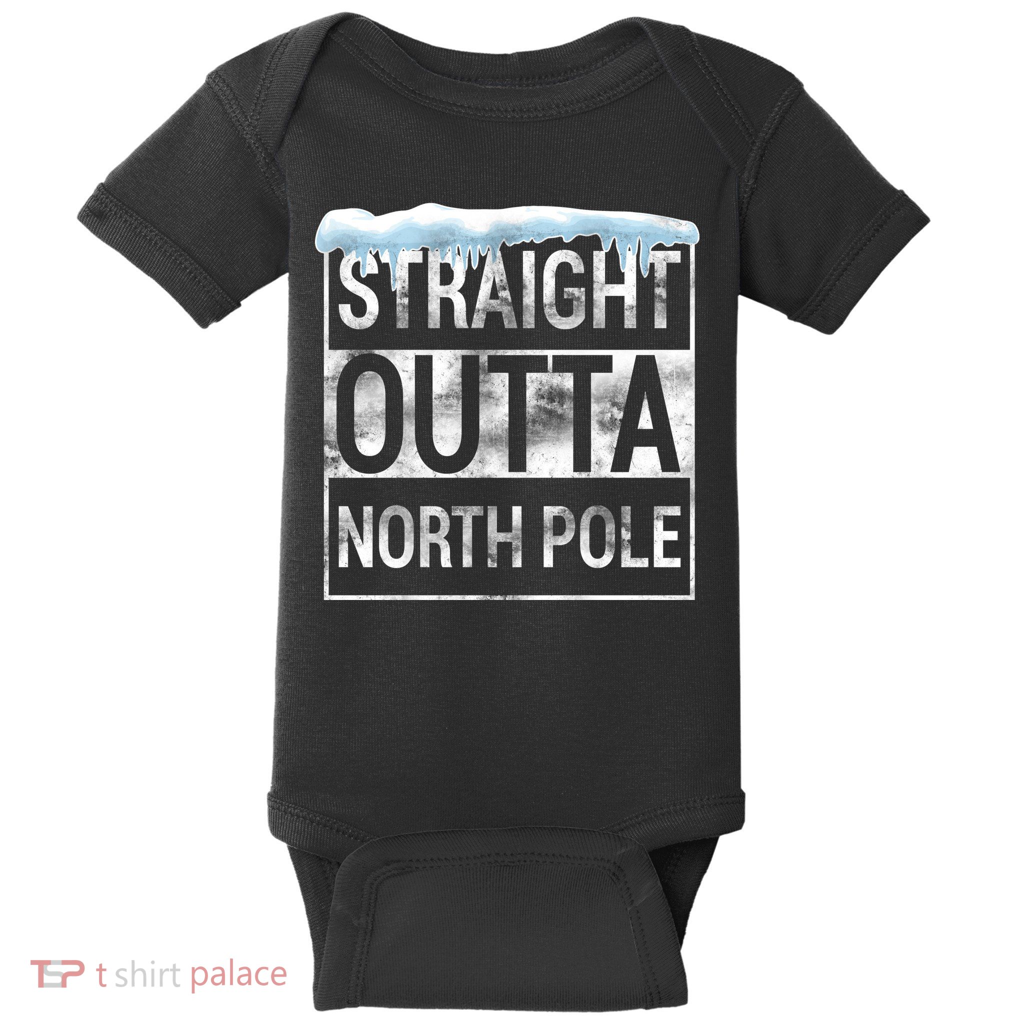 Straight Outta North Pole Funny Christmas Baby Bodysuit