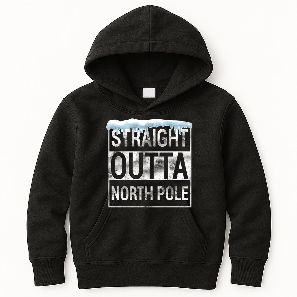 Straight Outta North Pole Funny Christmas Kids Hoodie