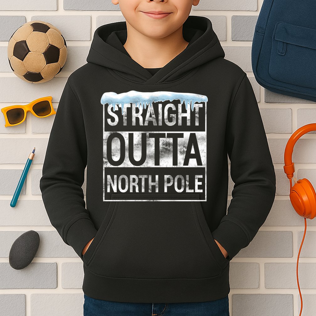 Straight Outta North Pole Funny Christmas Kids Hoodie
