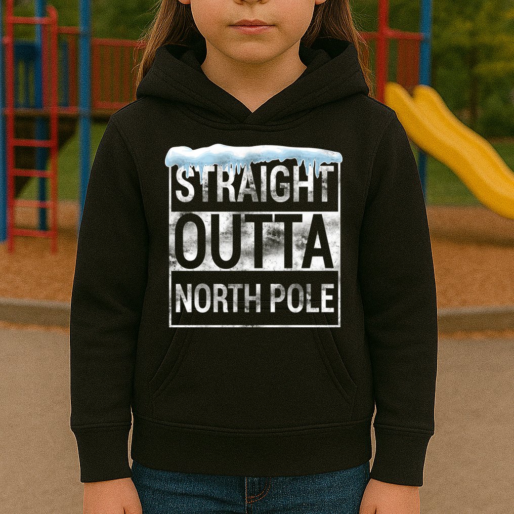 Straight Outta North Pole Funny Christmas Kids Hoodie