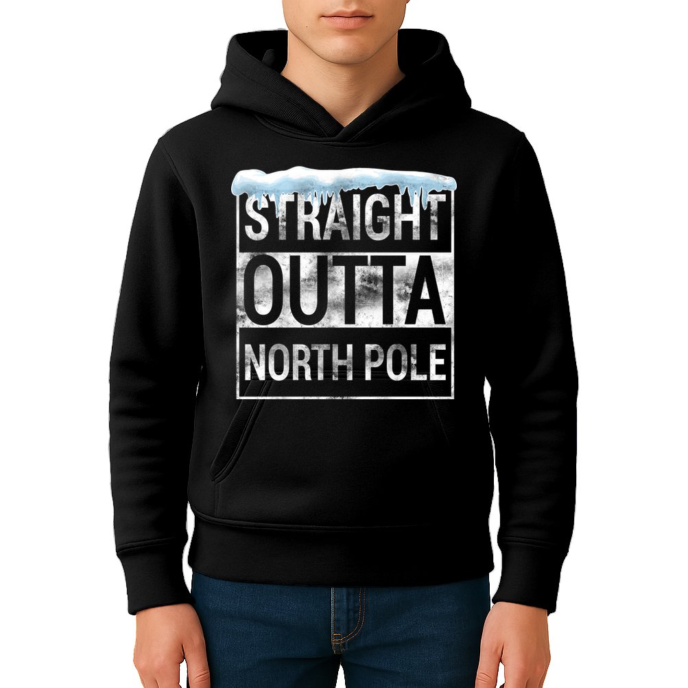 Straight Outta North Pole Funny Christmas Kids Hoodie