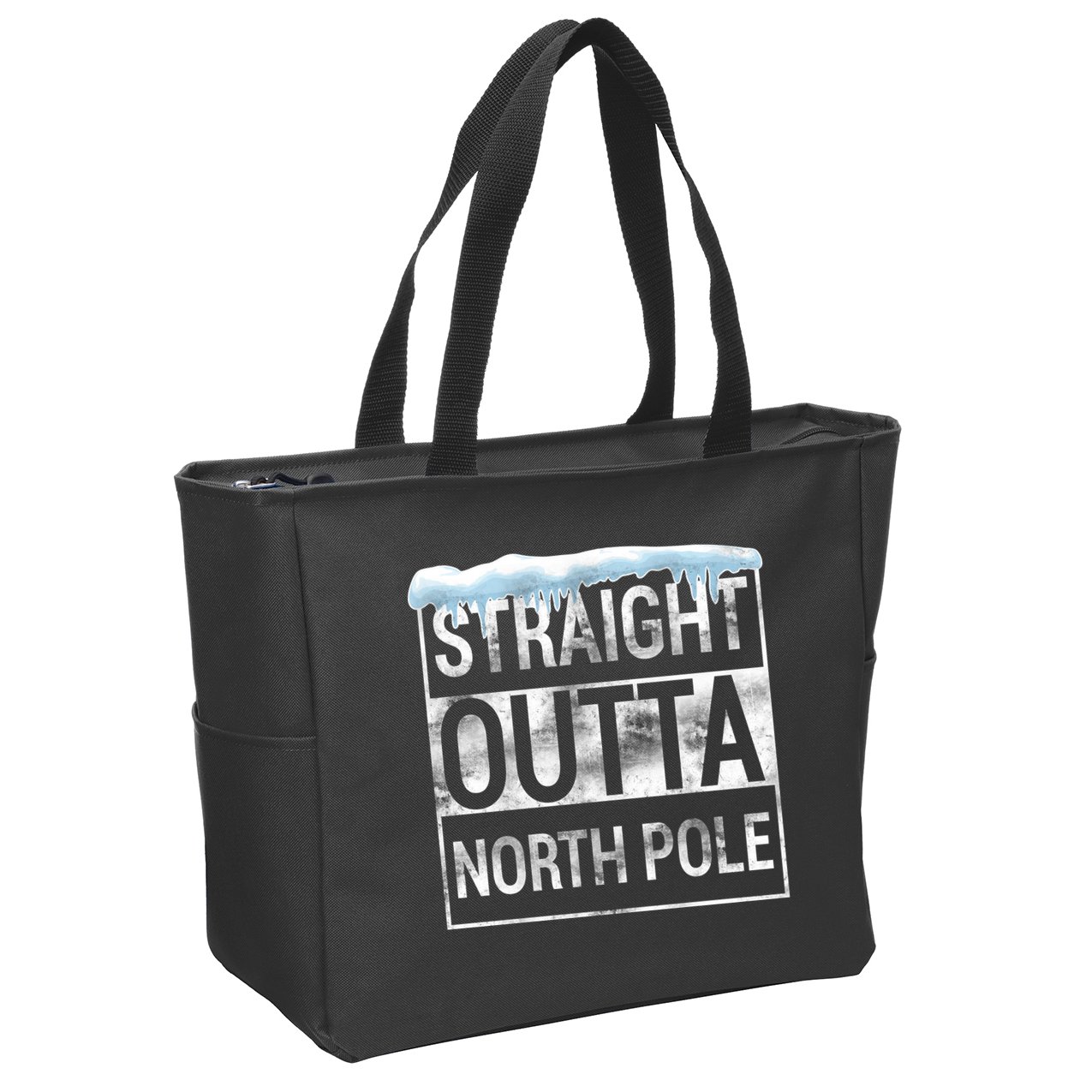 Straight Outta North Pole Funny Christmas Zip Tote Bag