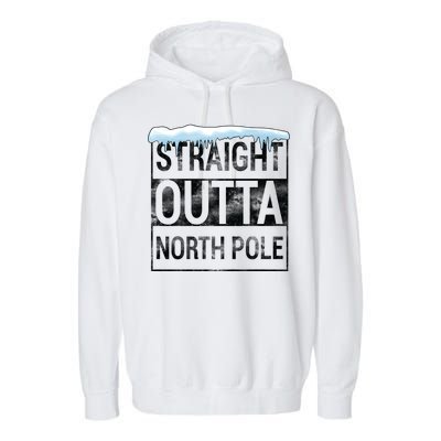 Straight Outta North Pole Funny Christmas Garment-Dyed Fleece Hoodie