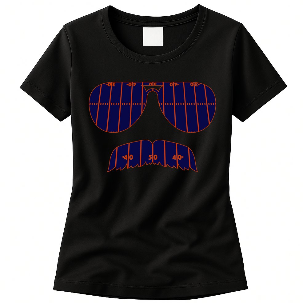 Strange Cargo Football Ditka Glasses And Stache Womens T-Shirt
