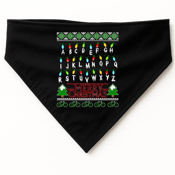 Strange Christmas Lights Alphabet Ugly Christmas Sweater Design USA-Made Doggie Bandana