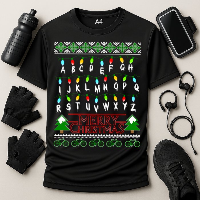 Strange Christmas Lights Alphabet Ugly Christmas Sweater Design Cooling Performance Crew T-Shirt