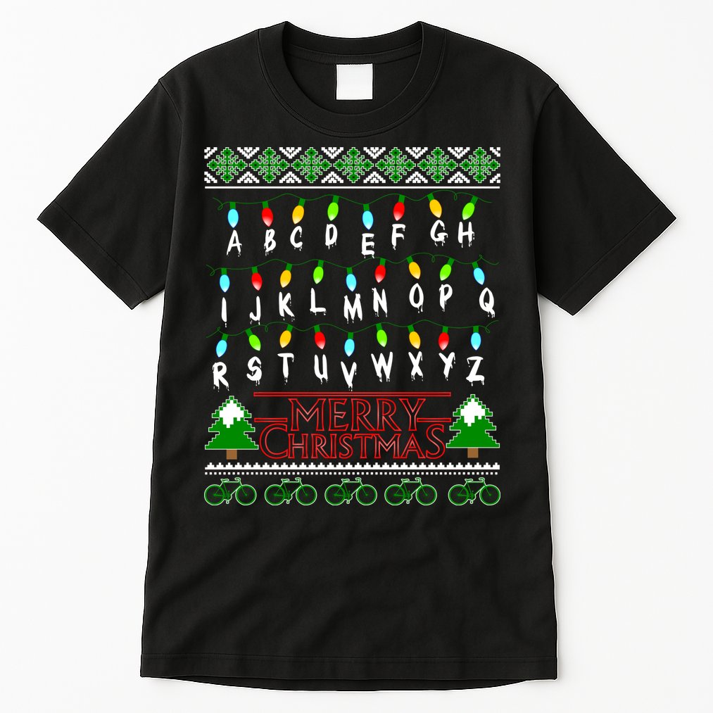 Strange Christmas Lights Alphabet Ugly Christmas Sweater Design Tall T-Shirt