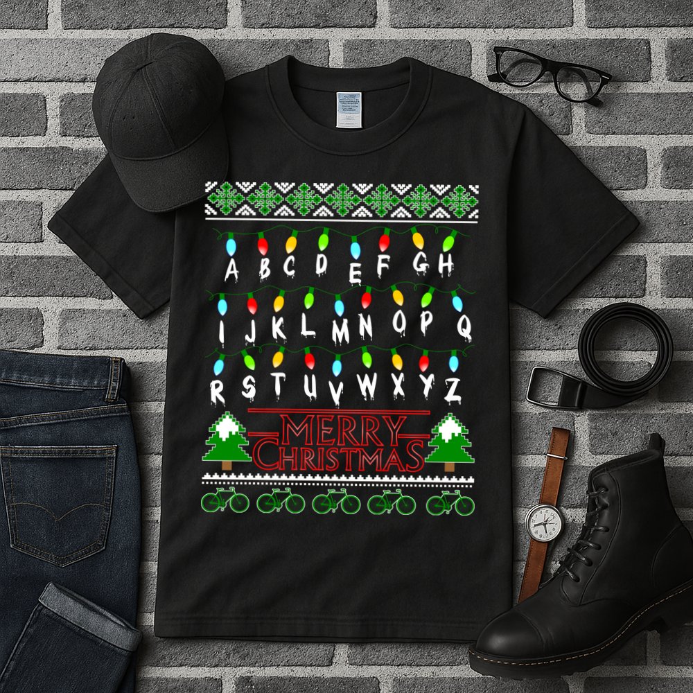 Strange Christmas Lights Alphabet Ugly Christmas Sweater Design Tall T-Shirt