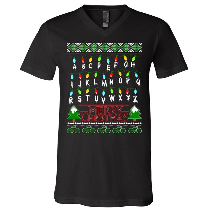 Strange Christmas Lights Alphabet Ugly Christmas Sweater Design V-Neck T-Shirt