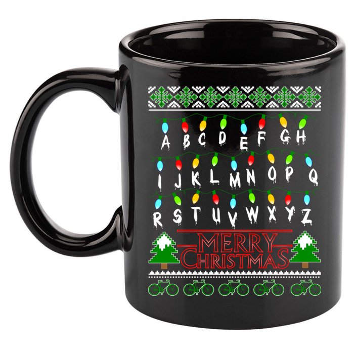 Strange Christmas Lights Alphabet Ugly Christmas Sweater Design 11oz C Handle Ceramic Mug