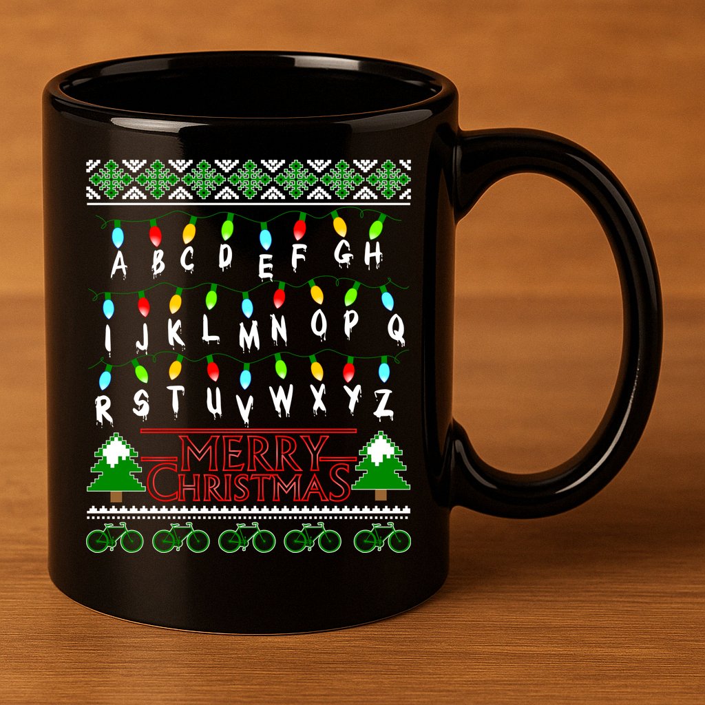 Strange Christmas Lights Alphabet Ugly Christmas Sweater Design 11oz C Handle Ceramic Mug