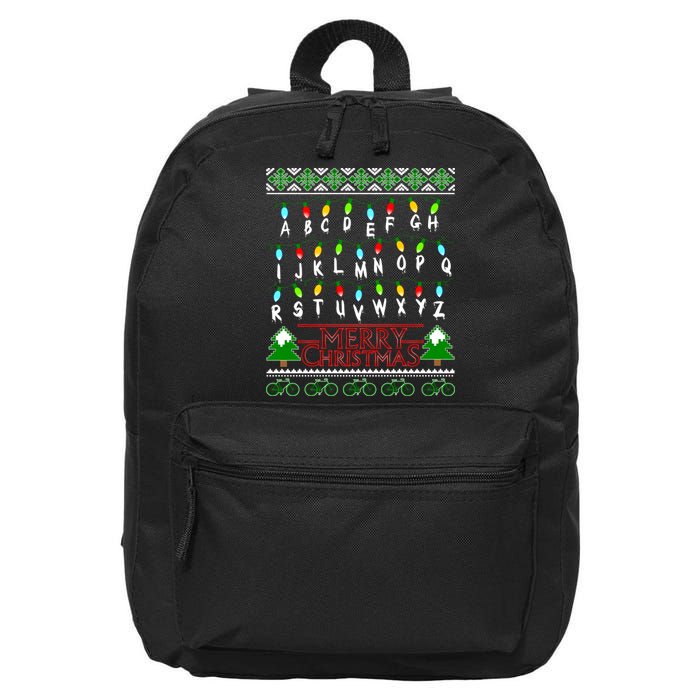 Strange Christmas Lights Alphabet Ugly Christmas Sweater Design 16 in Basic Backpack