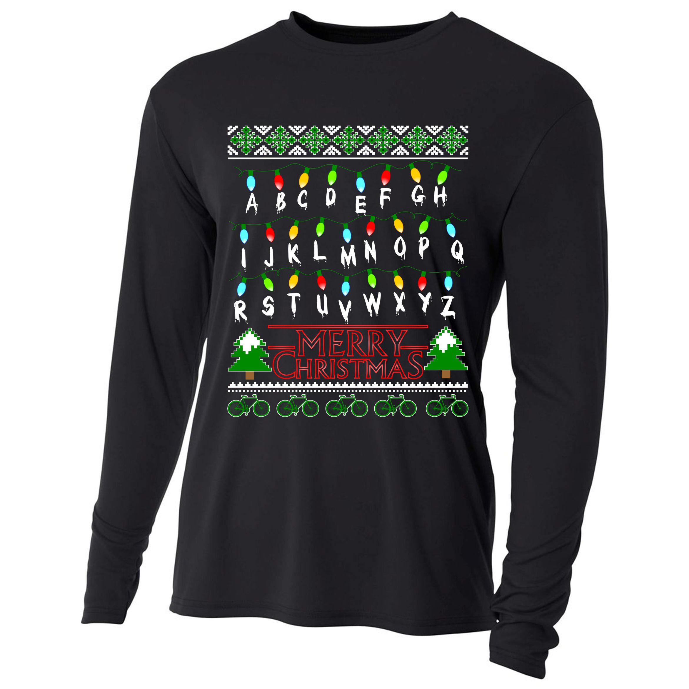 Strange Christmas Lights Alphabet Ugly Christmas Sweater Design Cooling Performance Long Sleeve Crew
