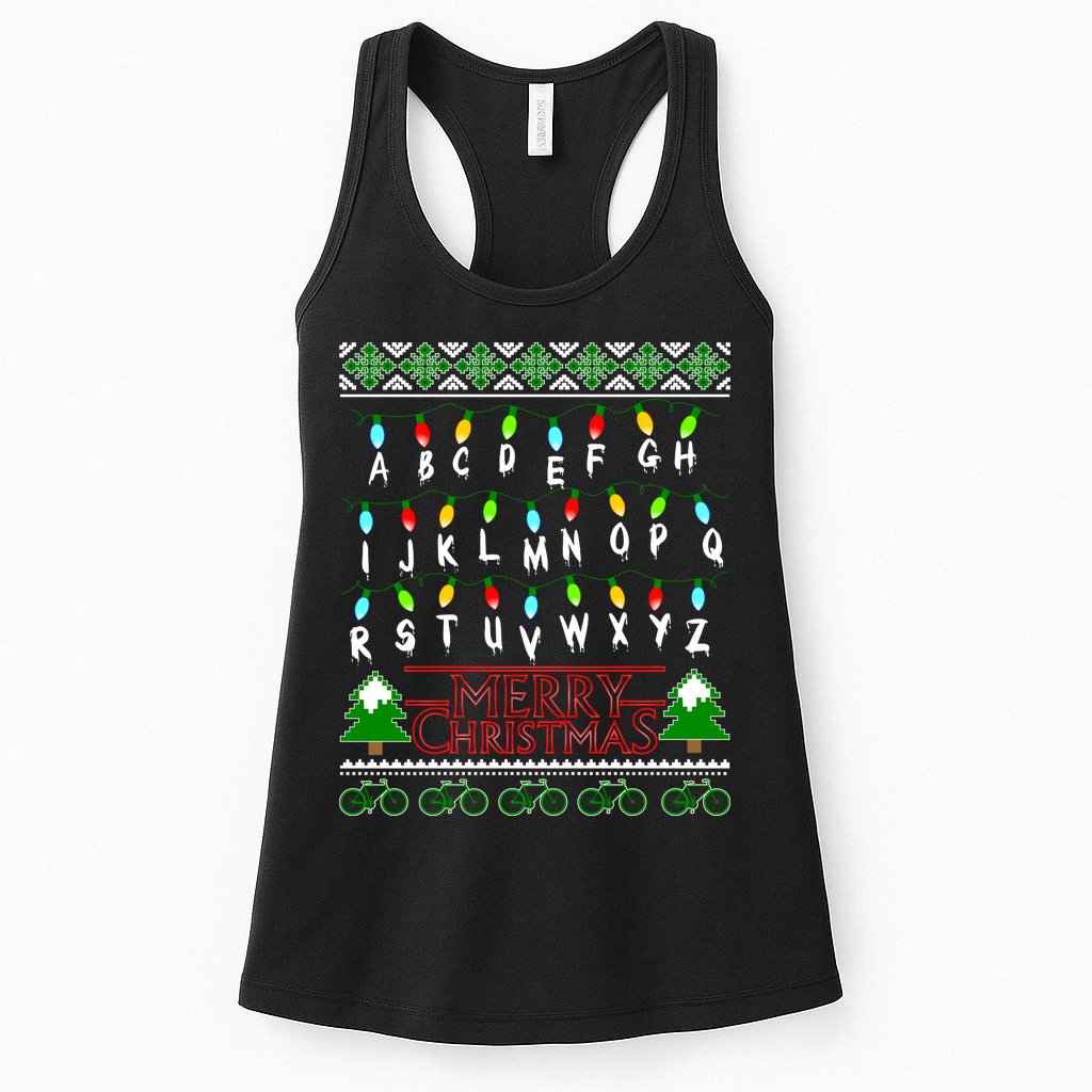 Strange Christmas Lights Alphabet Ugly Christmas Sweater Design Womens Tank Top