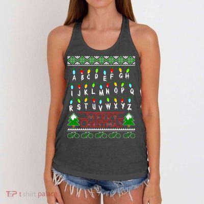 Strange Christmas Lights Alphabet Ugly Christmas Sweater Design Women's Knotted Racerback Tank