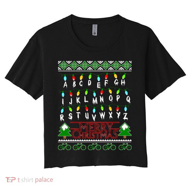 Strange Christmas Lights Alphabet Ugly Christmas Sweater Design Crop Top