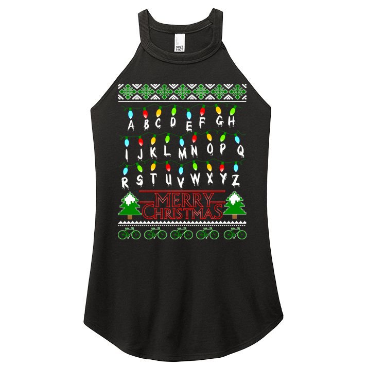 Strange Christmas Lights Alphabet Ugly Christmas Sweater Design Women's Perfect Tri Rocker Tank