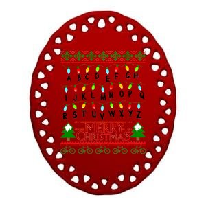 Strange Christmas Lights Alphabet Ugly Christmas Sweater Design Ceramic Oval Ornament