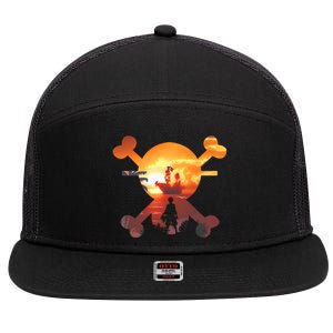 Straw Hat Prate Crew Crossbones 7 Panel Mesh Trucker Snapback Hat