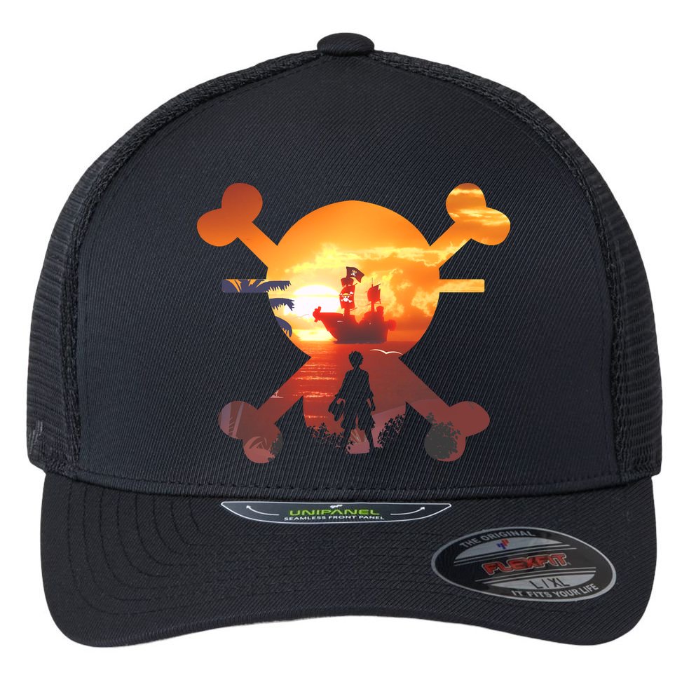 Straw Hat Prate Crew Crossbones Flexfit Unipanel Trucker Cap