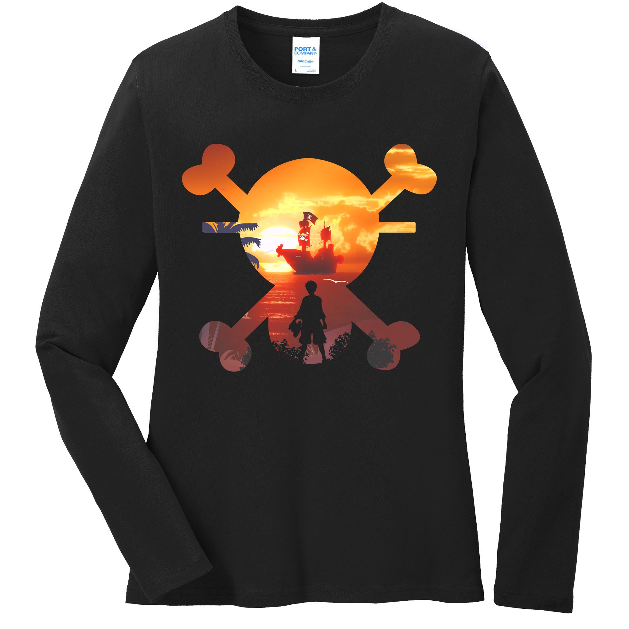 Straw Hat Prate Crew Crossbones Ladies Long Sleeve Shirt