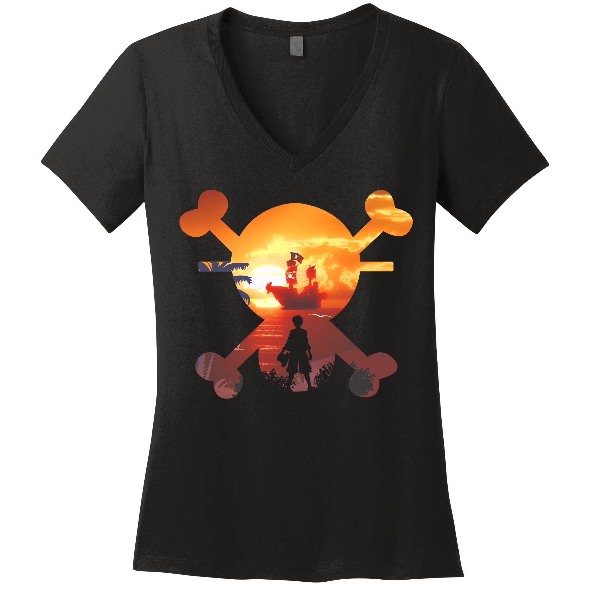 Straw Hat Prate Crew Crossbones Women's V-Neck T-Shirt