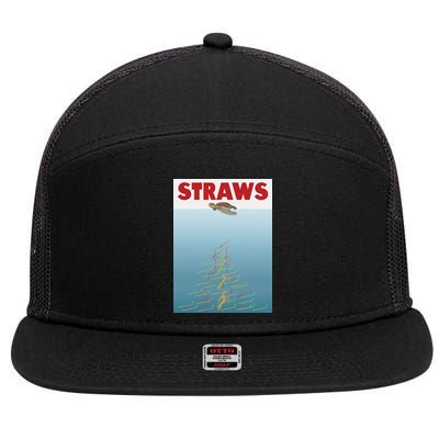 Straws Suck End Plastic Pollution 7 Panel Mesh Trucker Snapback Hat