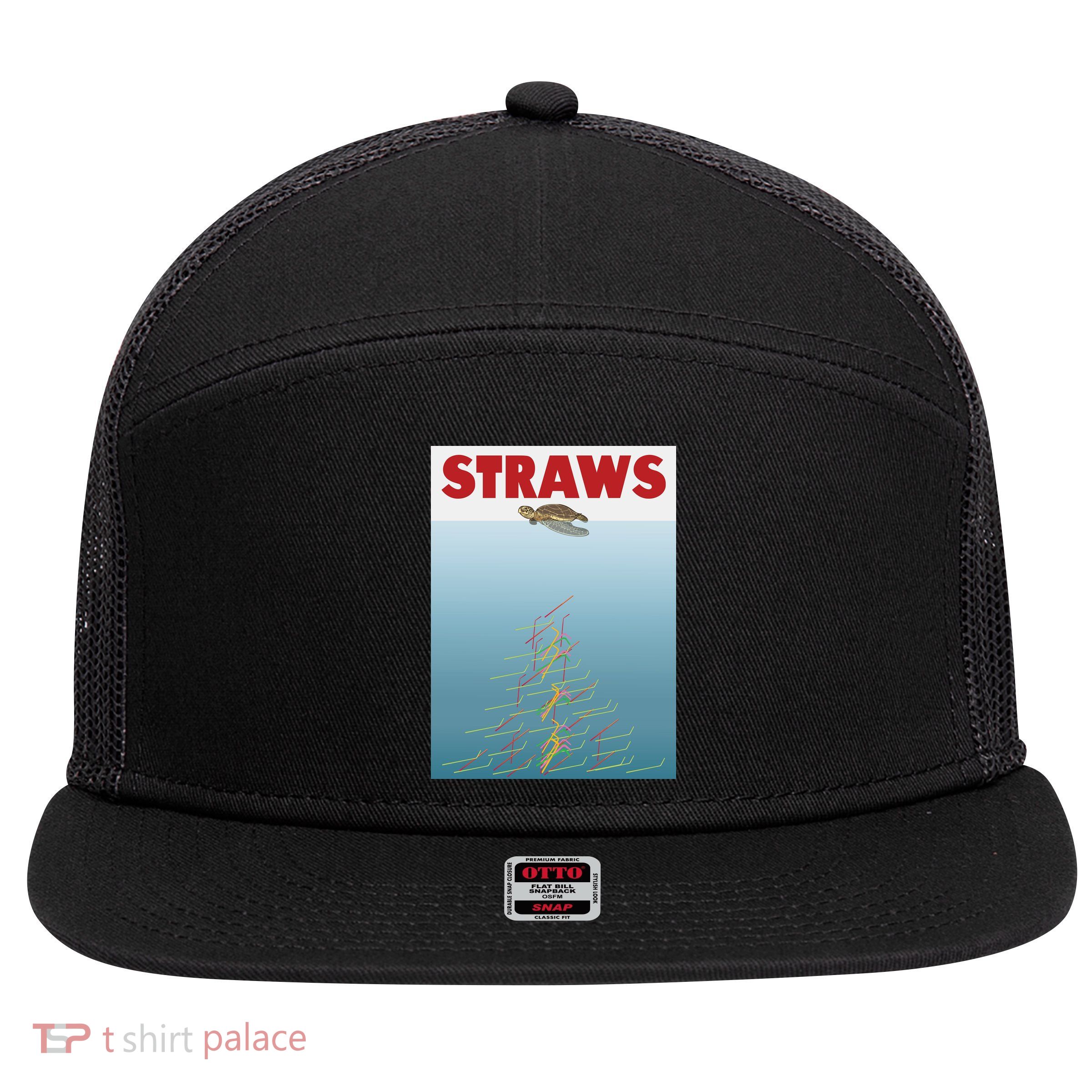 Straws Suck End Plastic Pollution 7 Panel Mesh Trucker Snapback Hat