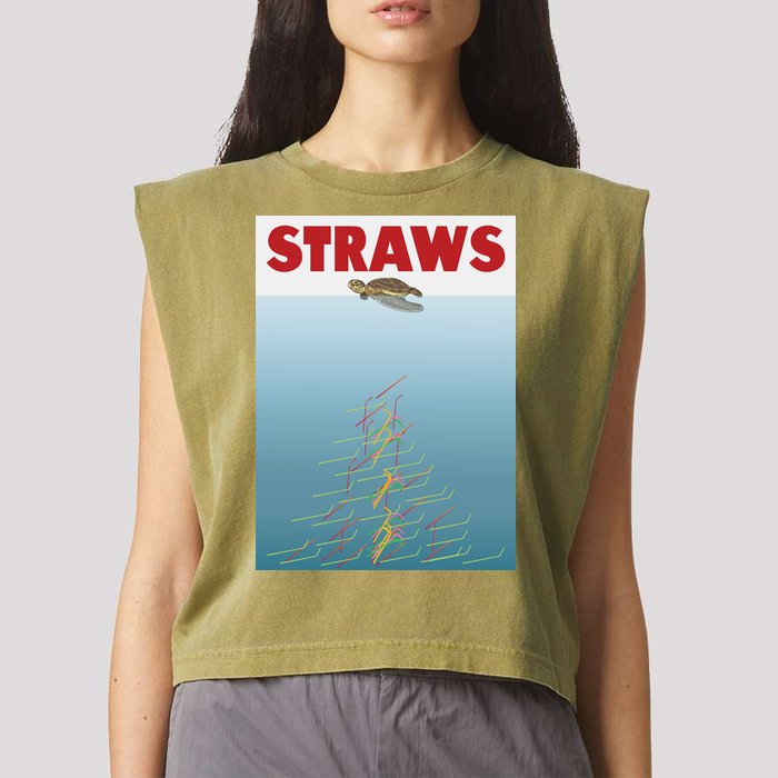 Straws Suck End Plastic Pollution Garment-Dyed Women's Muscle Tee