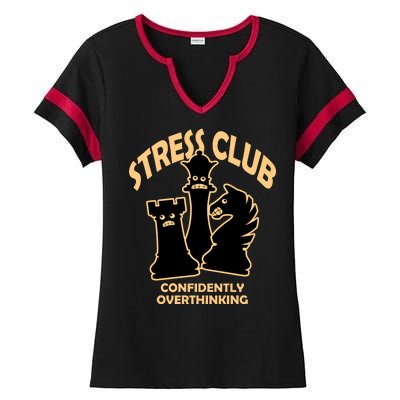 Stress Club Confidently Overthinking Ladies Halftime Notch Neck Tee