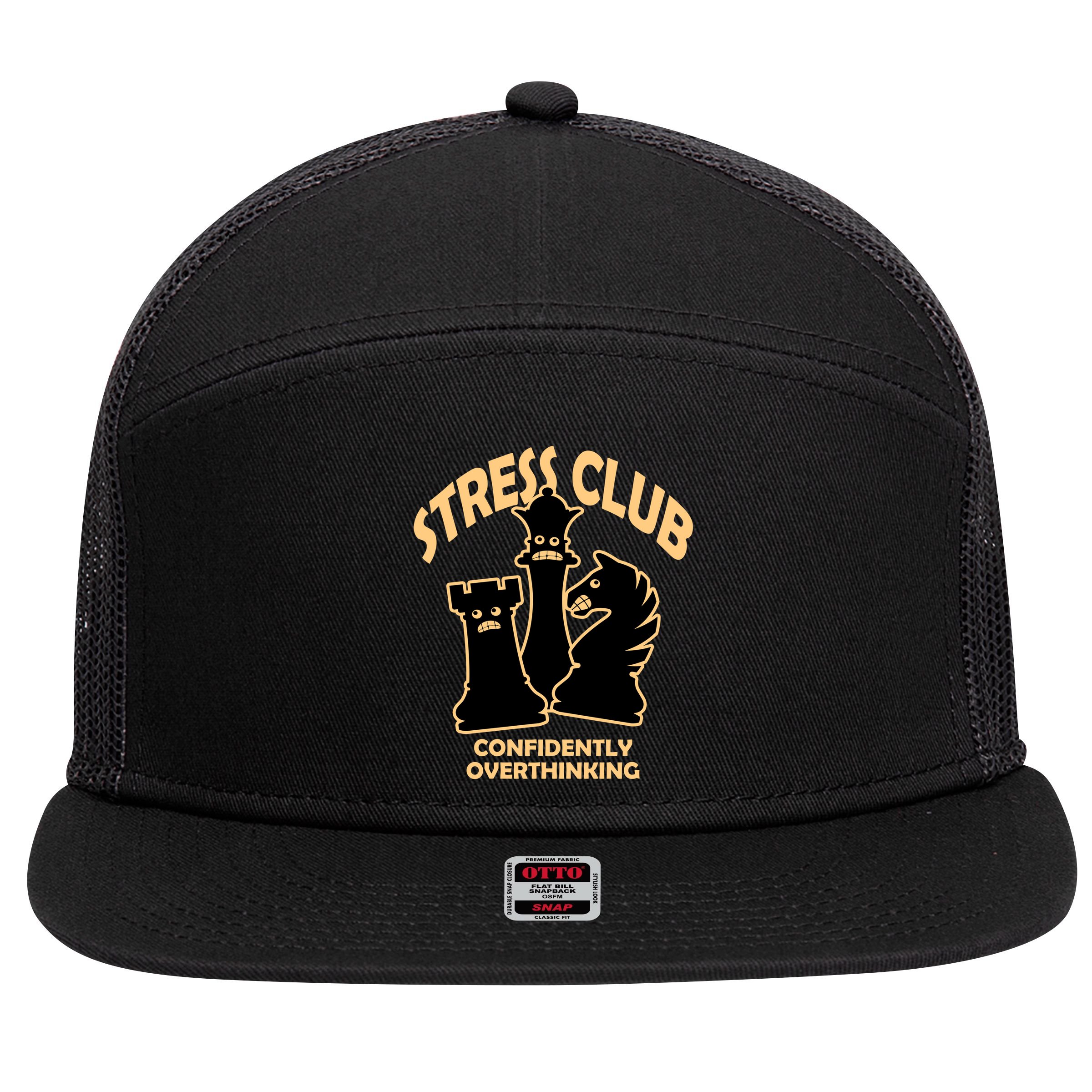 Stress Club Confidently Overthinking 7 Panel Mesh Trucker Snapback Hat