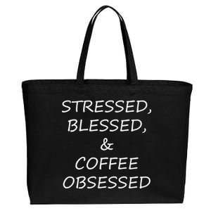 Stressed Bless Coffee Obsessed Cotton Canvas Jumbo Tote