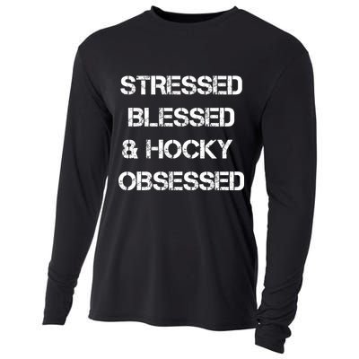 Stressed Blessed Hockey Obsessed Cooling Performance Long Sleeve Crew