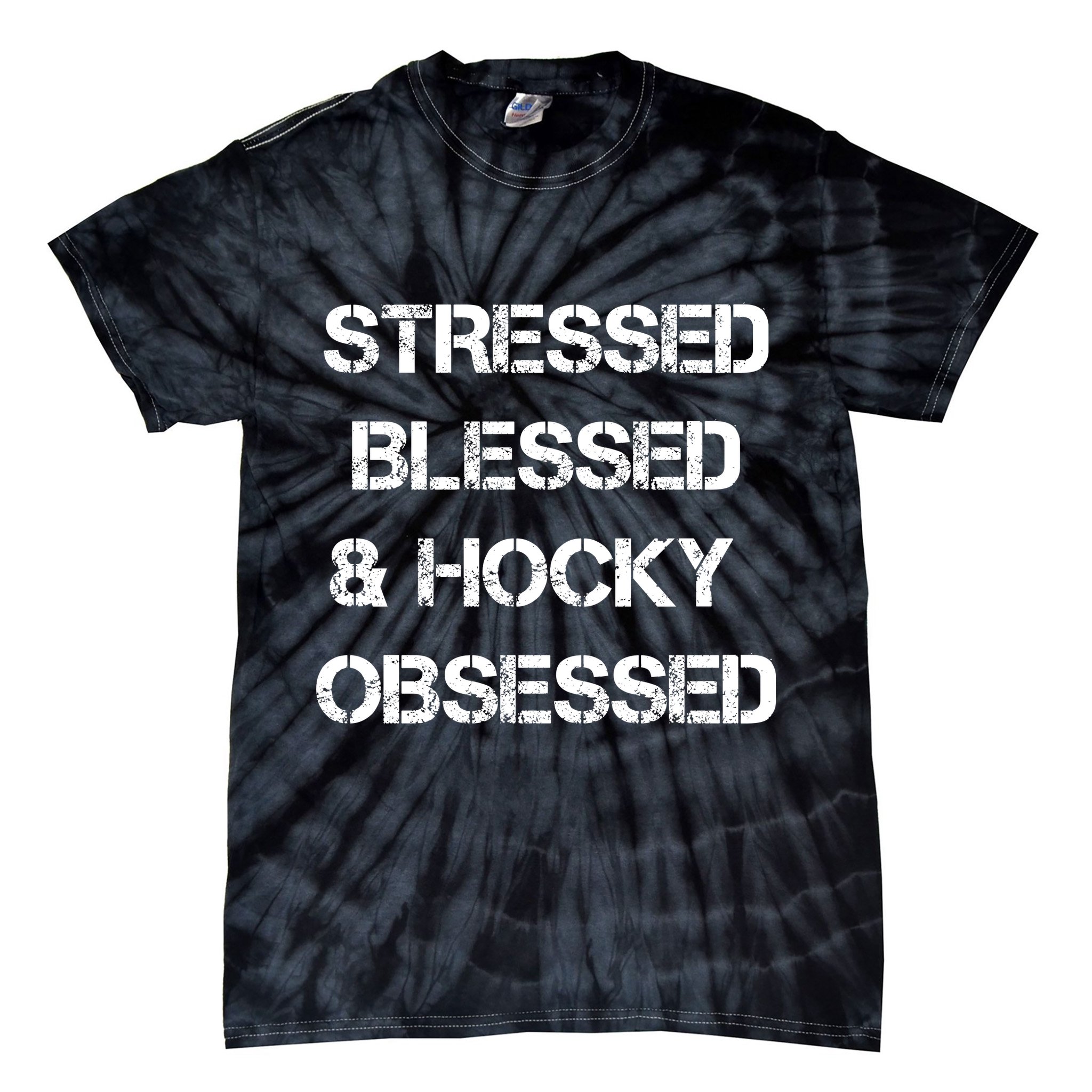 Stressed Blessed Hockey Obsessed Tie-Dye T-Shirt